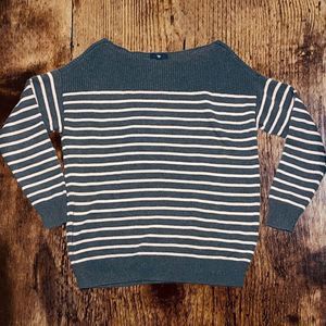 GAP Women’s Large Knit Drop Shoulder Striped Sweater